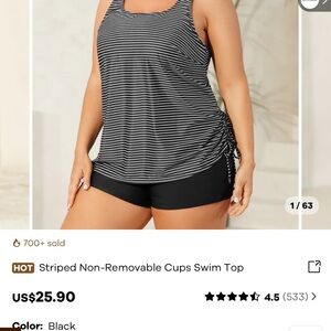 Stripe Plus Size Black & White Tankini Swim Top & bottoms